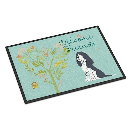 Carolines Treasures Carolines Treasures BB7621MAT Welcome Friends Black Springer Spaniel Indoor or Outdoor Mat; 18 x 27 in. BB7621MAT